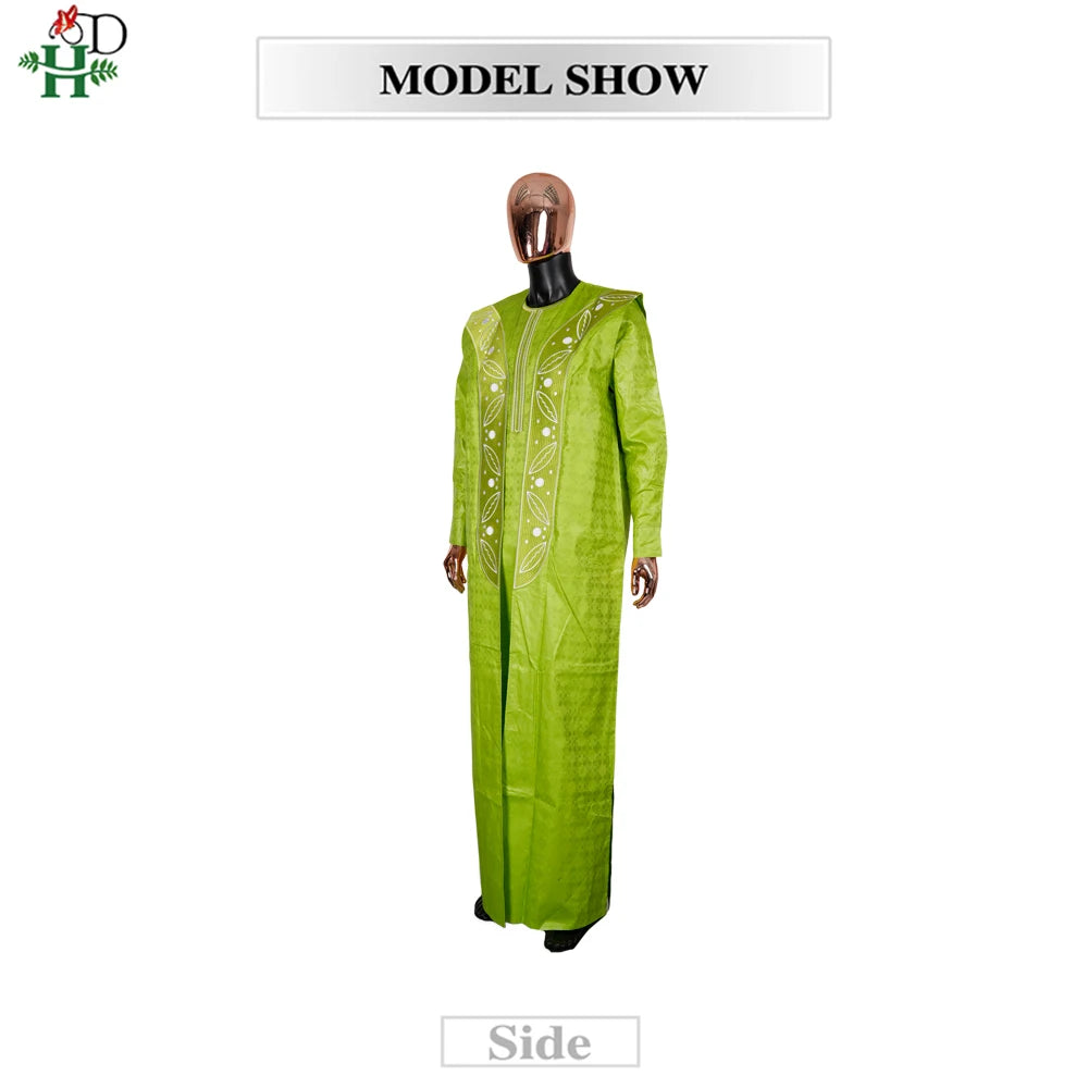 H&D 2026 Bazin Riche Embroidery Plus Size African Clothing For Man Traditional Agbada Sets Dubai Thobe Pant Wedding Party Suit