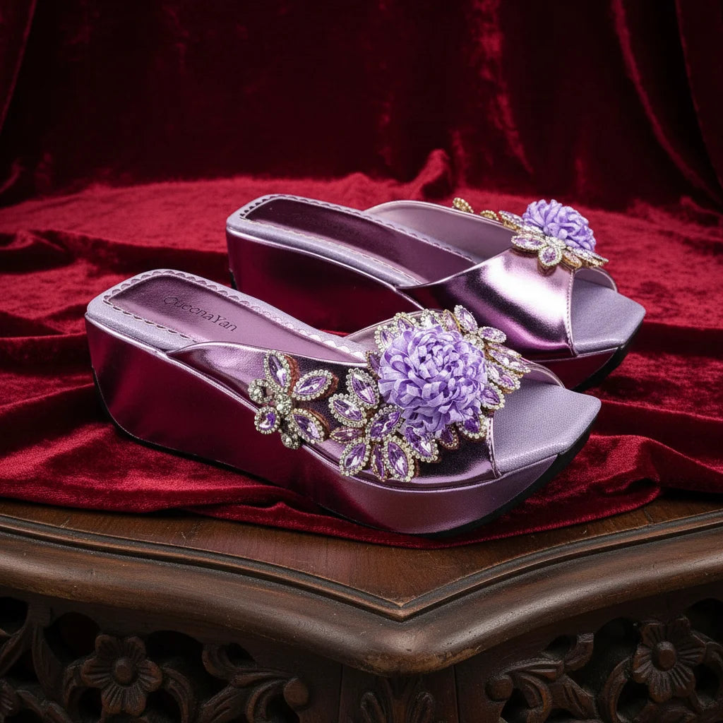 Newest Italian Design Special Synthetic Fabrics Women's Wedge heel Matching Shoe and Bag Set High Heel for Weddings and Parties