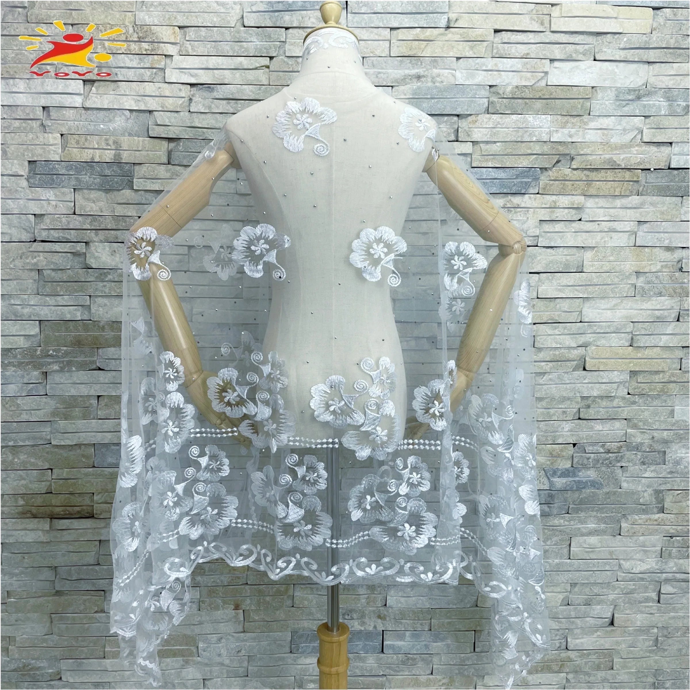 Embroidered Tulle Hijab Shawl - Soft Pashmina Wrap