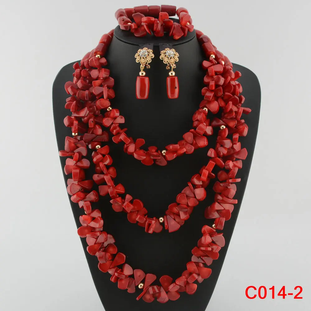 Latest Coral Jewelry Sets Nigerian Dubai Orange Necklace Sets of Beads African