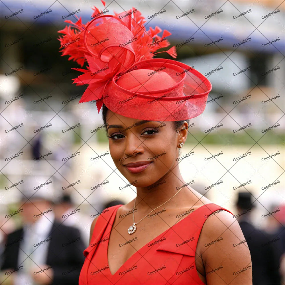 Elegant Women's Fascinator Kentucky Derbie Headwear Chapeau Cap With Feather Clips