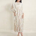 Miyake Style Pleated Dress for Women 2025 Solid Color Round Neck Long Sleeve Loose Large Size Ruffled Irregular Long Skirt