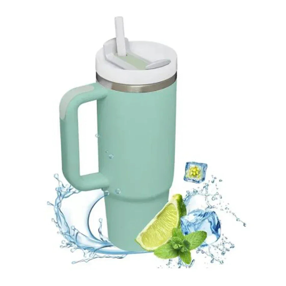 Grande capacité 1200 ML Bouteille isotherme en acier inoxydable 304, tasse de chariot à café isotherme, tasses chaudes et froides, paille avec poignée