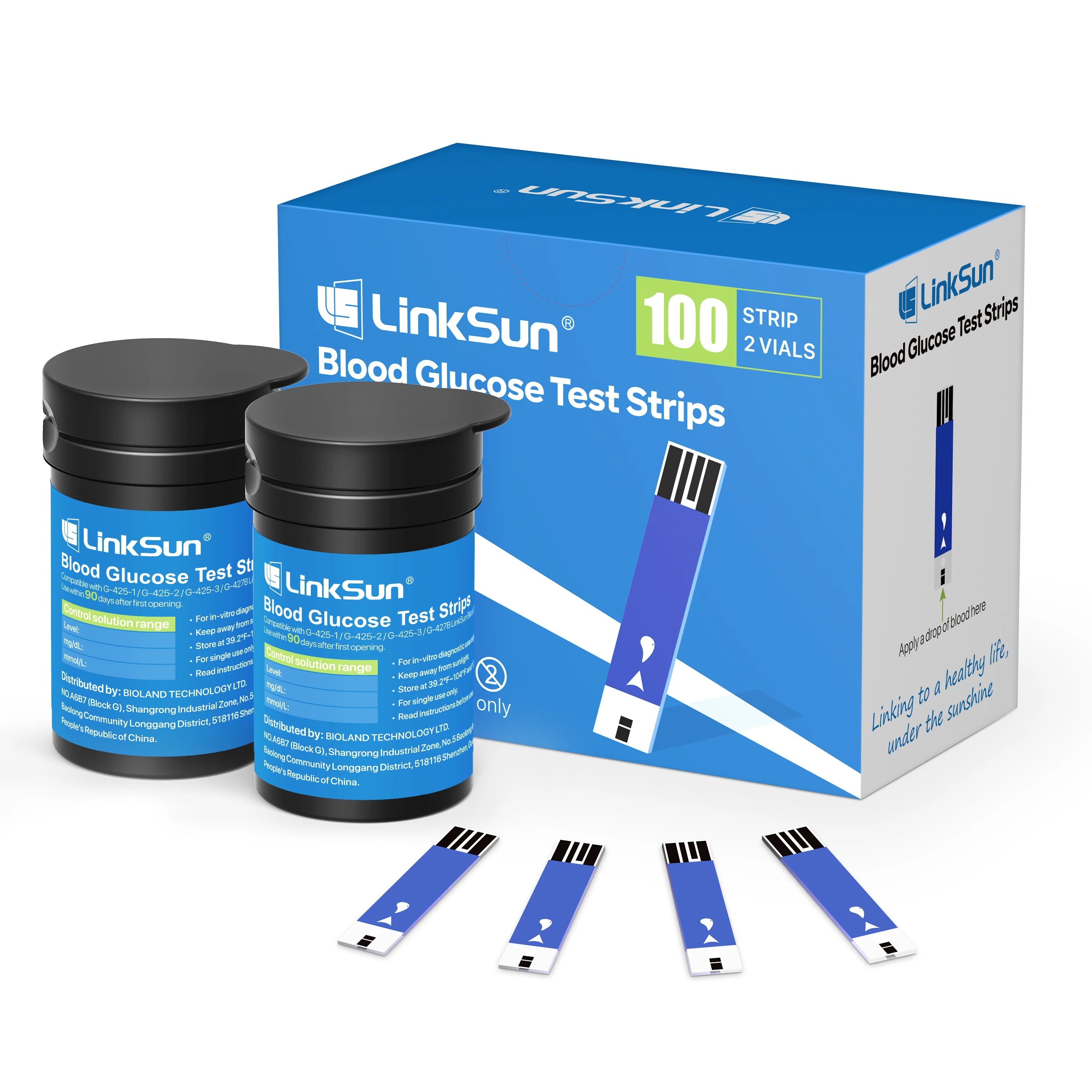 LinkSun G-425-3 Lecteur de glycémie Glucomètre Kit complet médical pour diabète Moniteur de glycémie Bandelettes de test de glucose