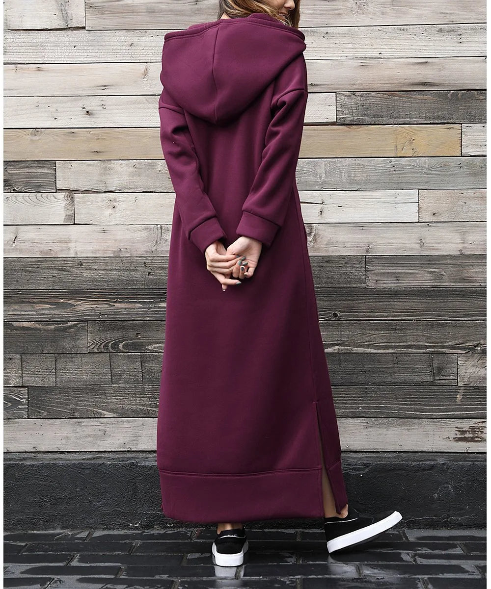 Women's Hoodie Midi Dress | Lace-Up Hem Casual Sweatshirt Long Dress | HotTrendyPicks