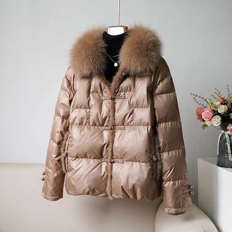 Women’s Short Duck Down Jacket with Detachable Collar