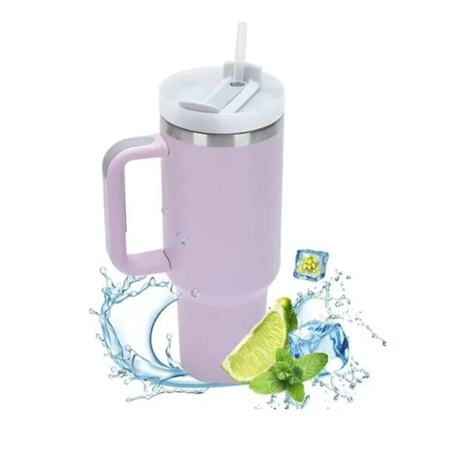 Grande capacité 1200 ML Bouteille isotherme en acier inoxydable 304, tasse de chariot à café isotherme, tasses chaudes et froides, paille avec poignée