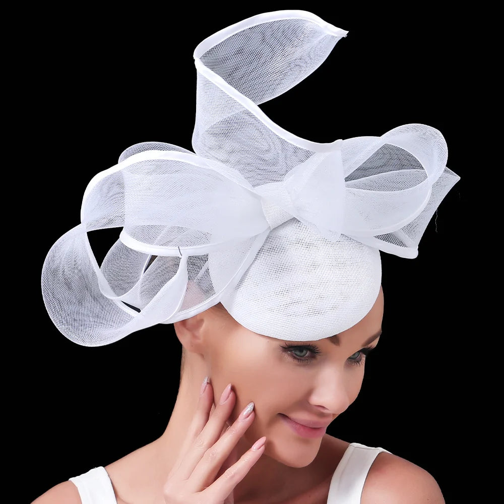 2025 New Fascinators Hat Beige Bowknot Light Blue Cocktail Fedoras Derby Accessory Headbands Lady Chuch Headpiece Headwear