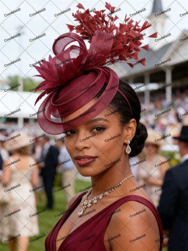 Elegant Women's Fascinator Kentucky Derbie Headwear Chapeau Cap With Feather Clips