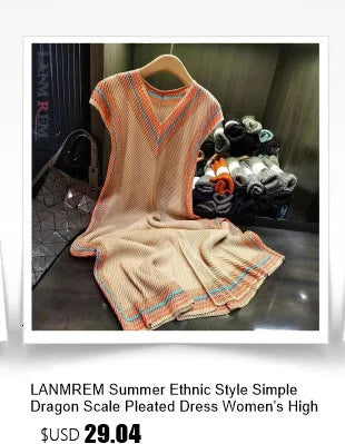 LANMREM Handmade Pleated Women's Sleeveless Summer Dress Wave Pattern Irregular Loose O-neck Mid-Length Pleated Dresses 2DB4814