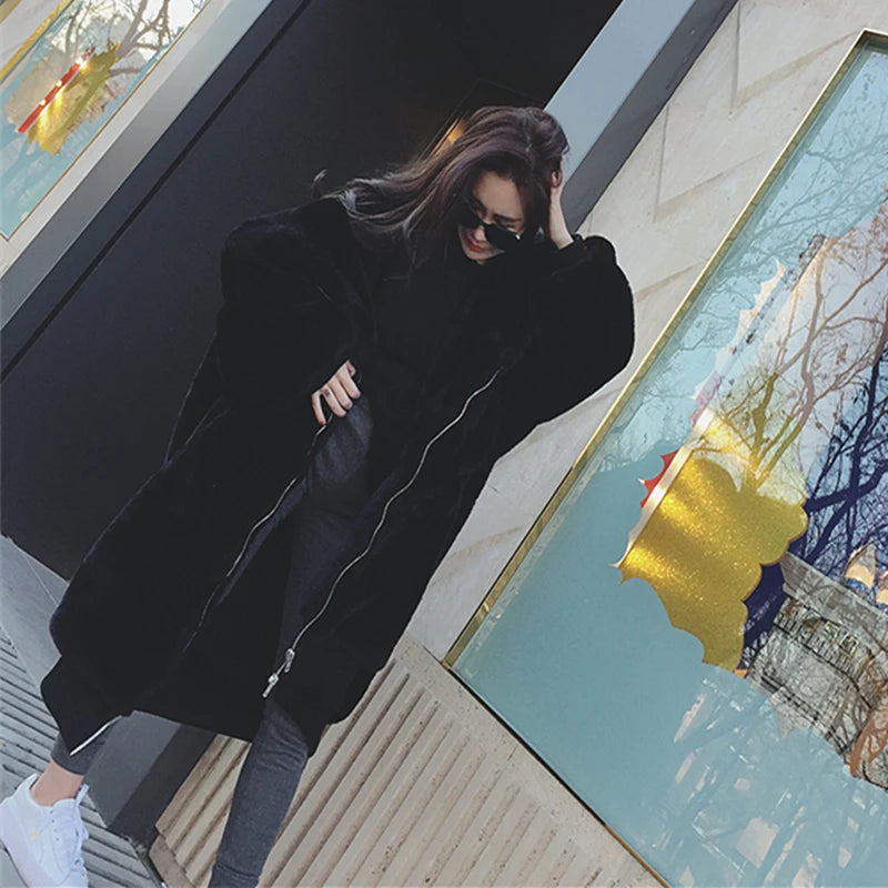 Women’s Long Hooded Faux-Fur Winter Coat
