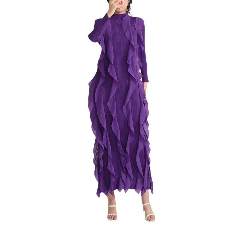 Women's Pleated Half-High-Collar Midi Dress