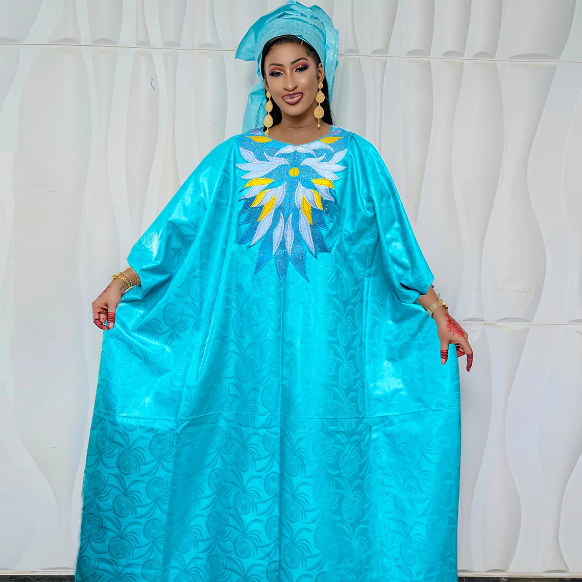 African Women's Bazin Riche Boubou Dress | Dashiki Wedding Gown Robe | 11 Colours