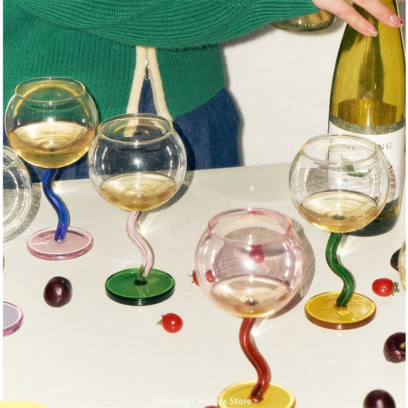 Multicoloured Twisted Glass Goblet | Champagne Cocktail Wine Cup Barwa…