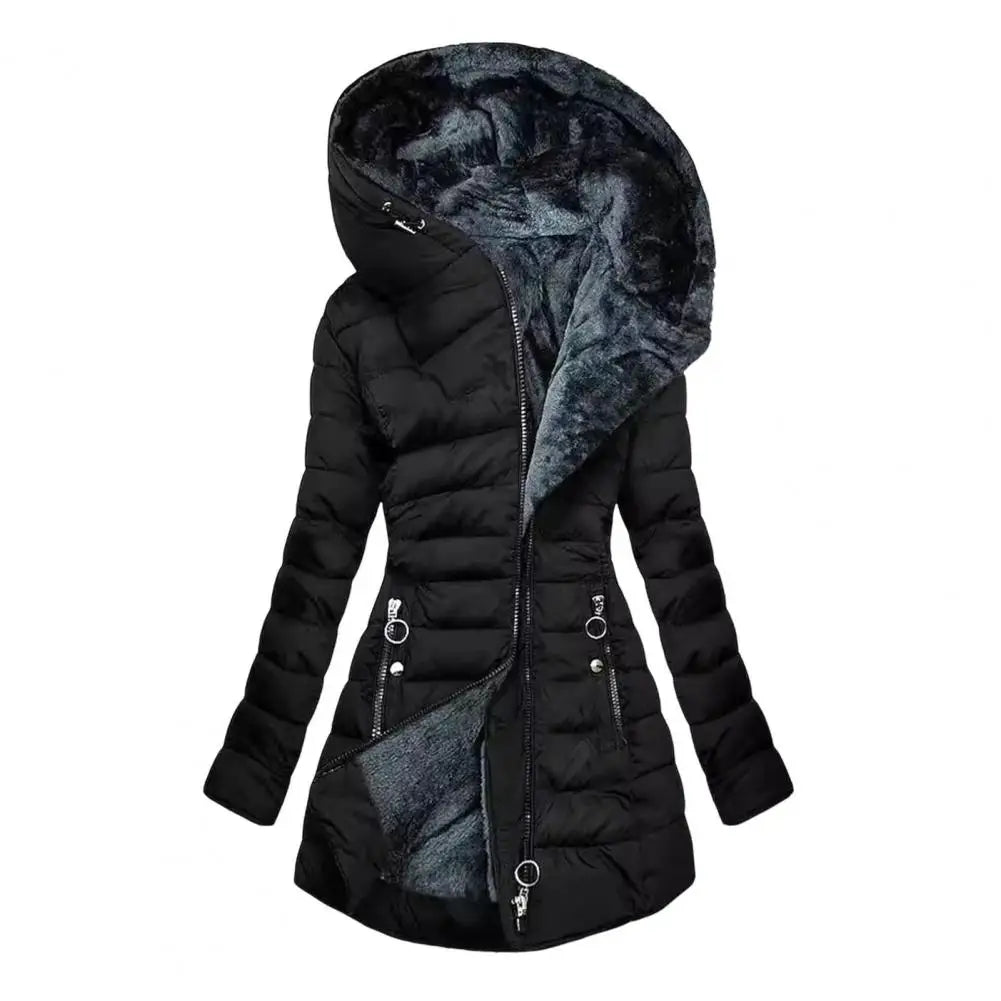 Women's Winter Plush Lining Hooded Warm Windproof Down Coat
