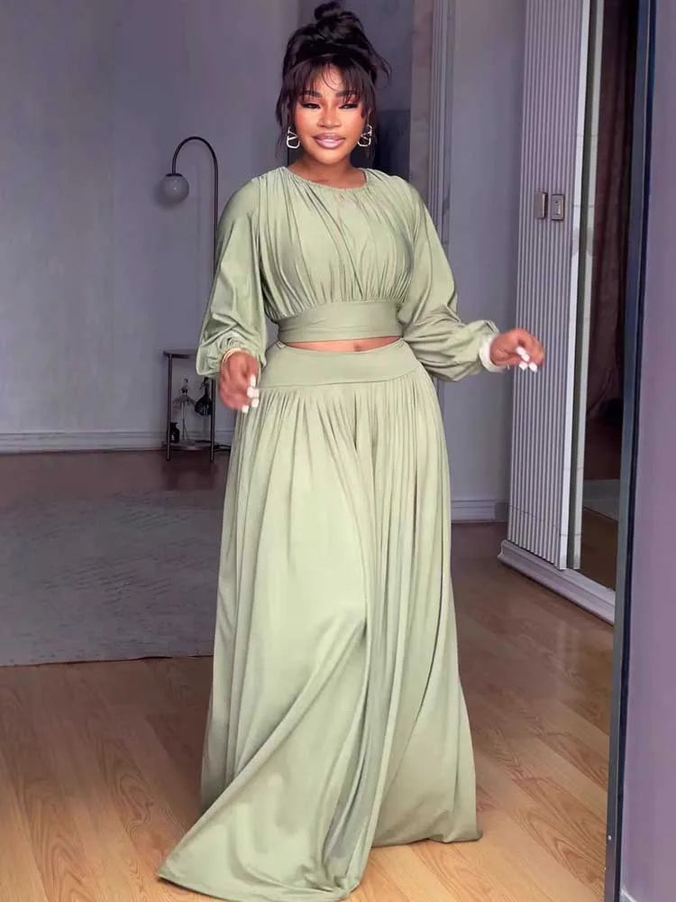 Women's Clothing Autumn 2-piece Long Sleeve Top and Long Skirt Set Casual Dress