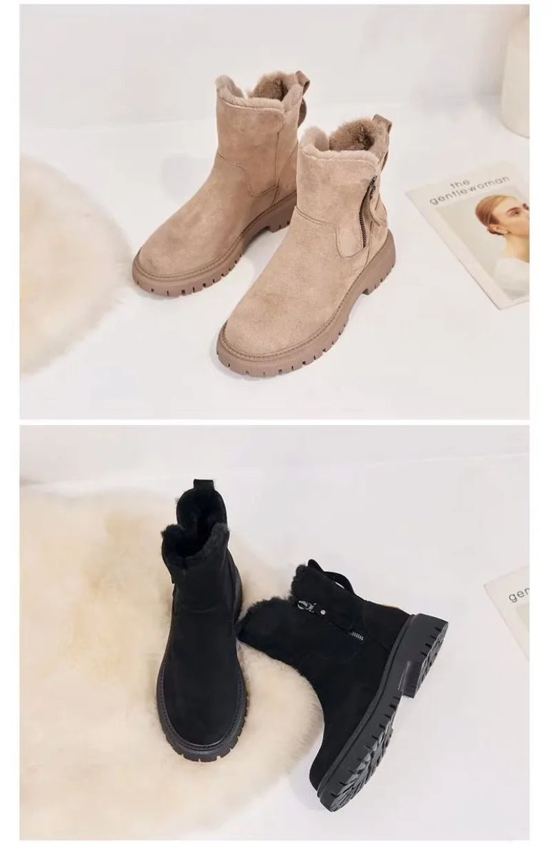 2025 Winter Women's Boots Plush Warm Snow Boots Fashion High Top Cotton Boots for Women Tassel Zipper Ankle Boot Botas De Mujer