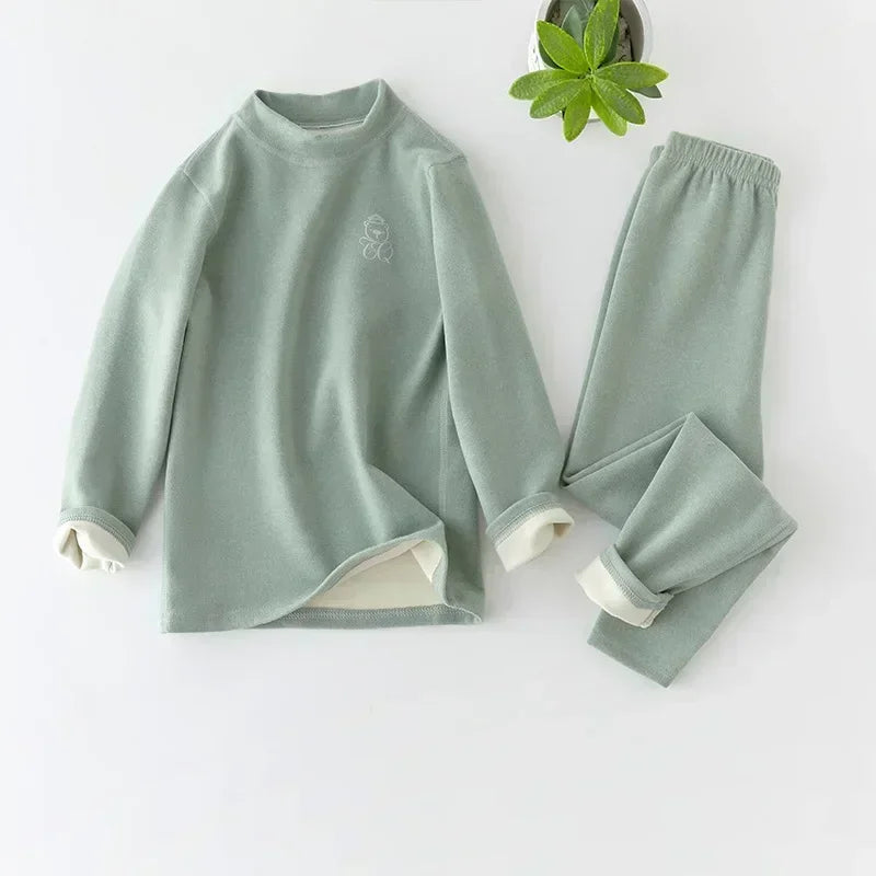 Boys Thermal Fleece Thermal Underwear 37°C Constant Temperature Warm Two-Piece Winter Pajamas Set Unisex Kids Long Johns for Ages 7-13