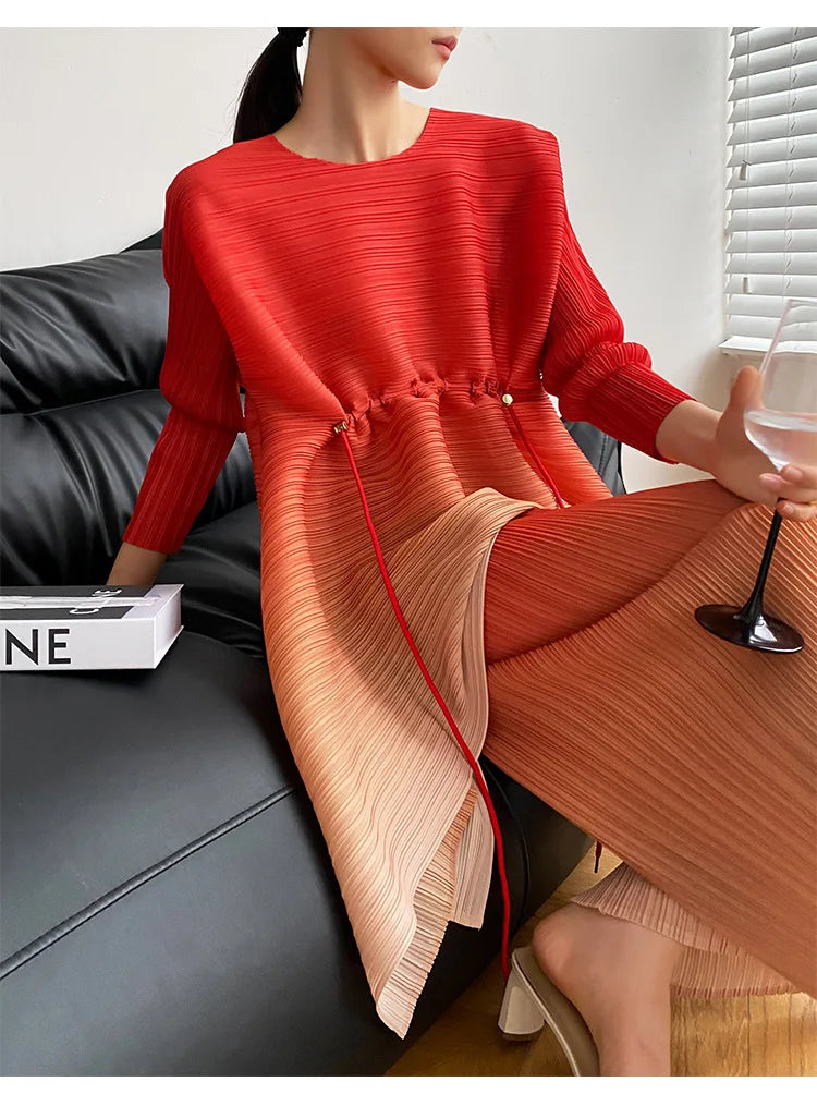 Miyake Fold Suit for Women 2024 Spring Summer Loose Foreign Style Two-piece Fashion Meat Shield Wide-leg Pants Two-piece Set