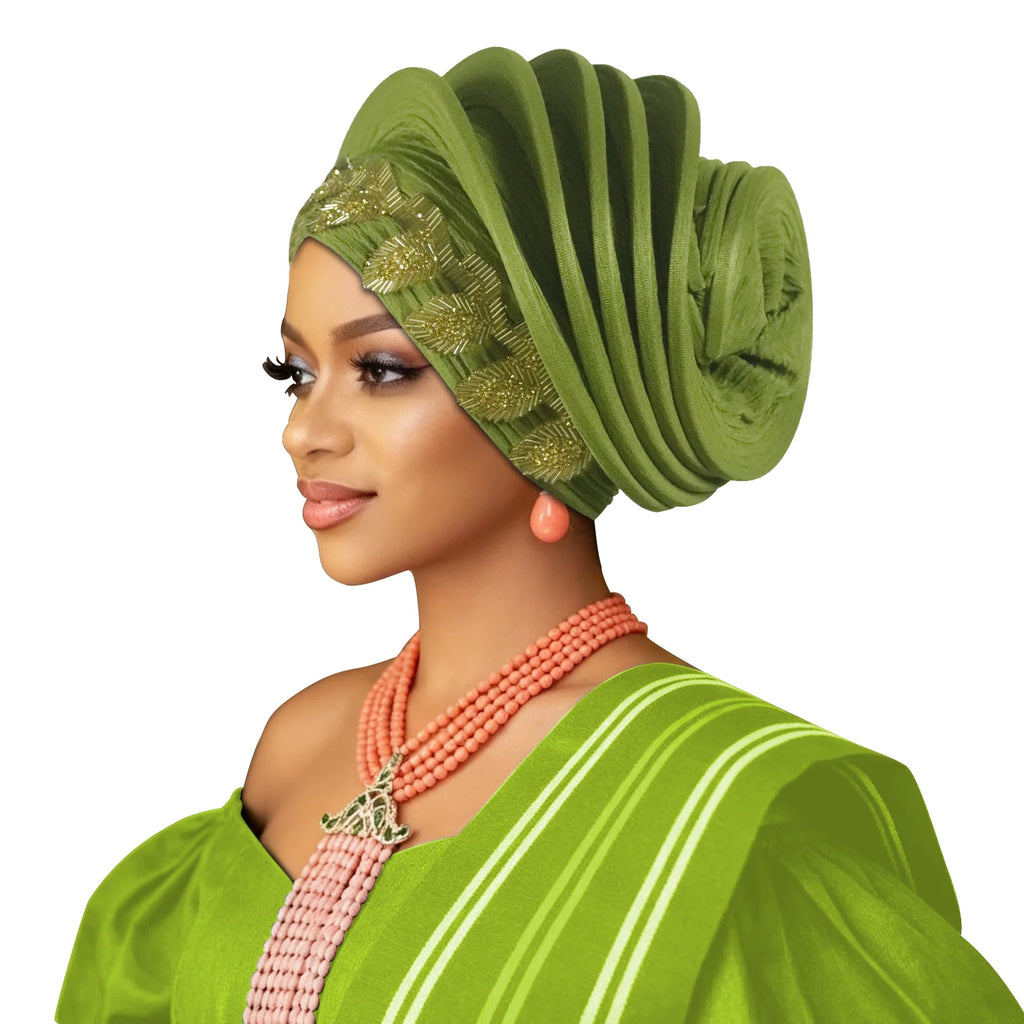 Pre-Made African Diamond Auto Gele | Nigerian Wedding Headtie Turban Cap & Head Wrap | AvantBah