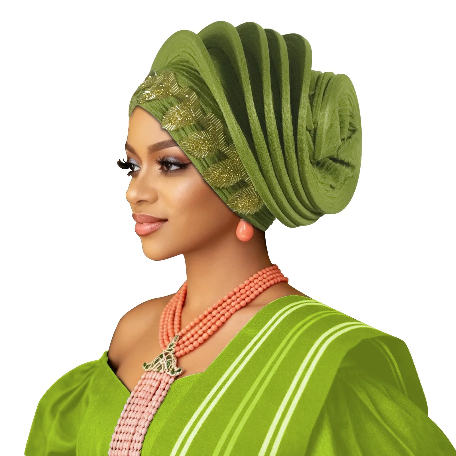 Pre-Made African Diamond Auto Gele | Nigerian Wedding Headtie Turban Cap & Head Wrap | AvantBah