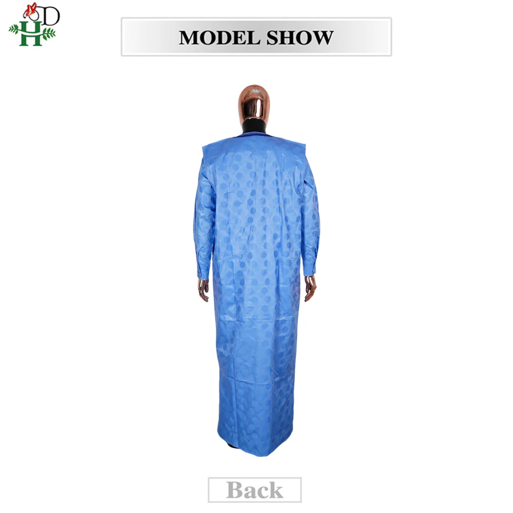 H&D 2026 African Clothing For Man Traditional Agbada Sets 3PCS Blue Thobe Pant Suits Bazin Riche Embroidery Wedding Party Dress
