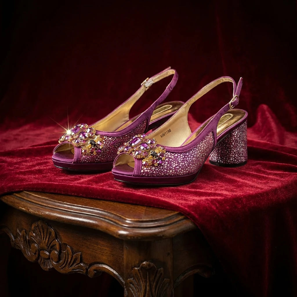 New INS Style Fashion Itlian Design High Heels Shoes  and Bag Set Rhinestone-Embellished Designer Shoes Heel Perfect for Party