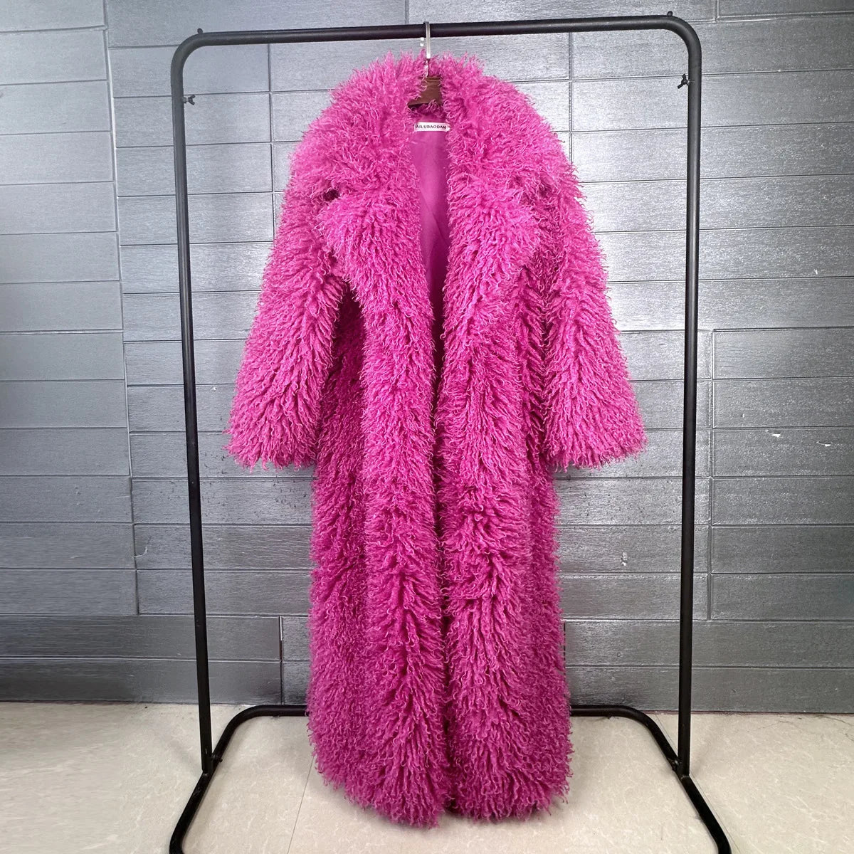 LANMREM Colorful Women's Furry Coat Rose Pink Faux Fur Coat Suit Collar Autumn Winter Thick Cardigan Long Overcoat Chic 2DB5859