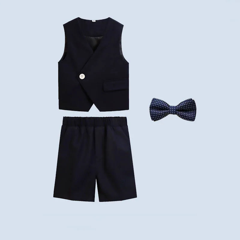 Children Green White Baptism Photography Suit Kids Vest Shirt Shorts Bowtie