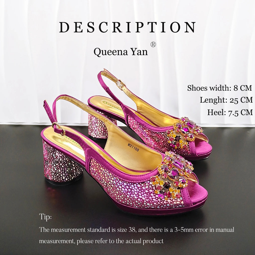New INS Style Fashion Itlian Design High Heels Shoes  and Bag Set Rhinestone-Embellished Designer Shoes Heel Perfect for Party
