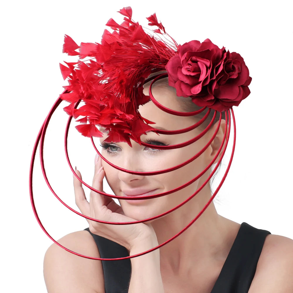 Gold Fascinator Hat Wedding Church Headpiece Women Formal Event Tea Chapeau Cap party elegant bride Feather Millinery Femme