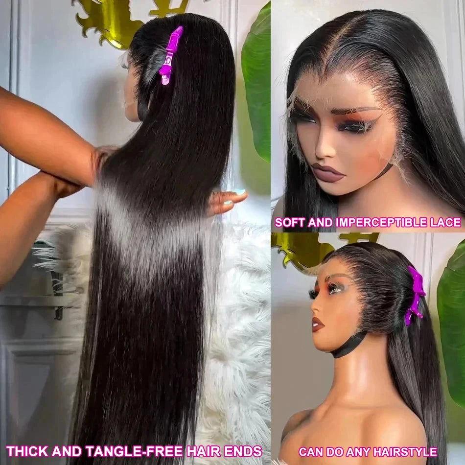 40 Inch Straight Drawstring 360 Full Lace Wig Human Hair 100% 13x6 HD Transparent Lace Frontal Wigs 5x5 Glueless Wigs For Women