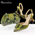 Shiny Italian Fashion Pointed Toe Women High Heel Shoes Mixed Color Effect Rhinestone Decoration Shoes And Bag Set