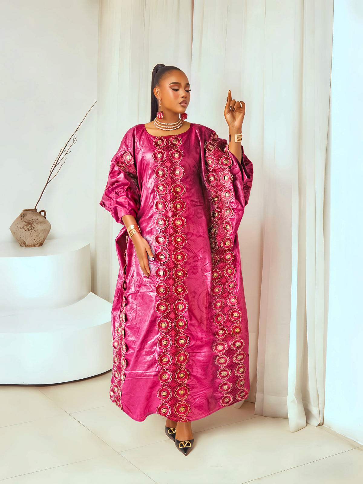 African Bazin Riche Boubou Dress — Women's Dashiki Gown for Wedding & Party