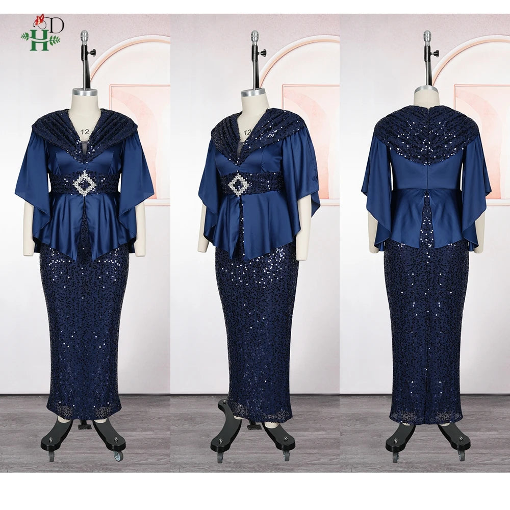 African Party Dresses For Women Sequin Wedding Evening Gown Plus Size Elegant Maxi Dress