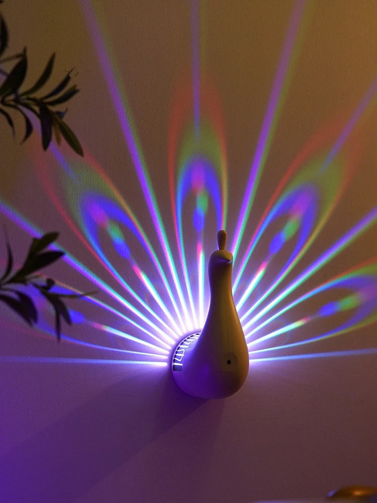Peacock 3D Wall Sconce Light | Colourful Ambient Bedroom Lamp |