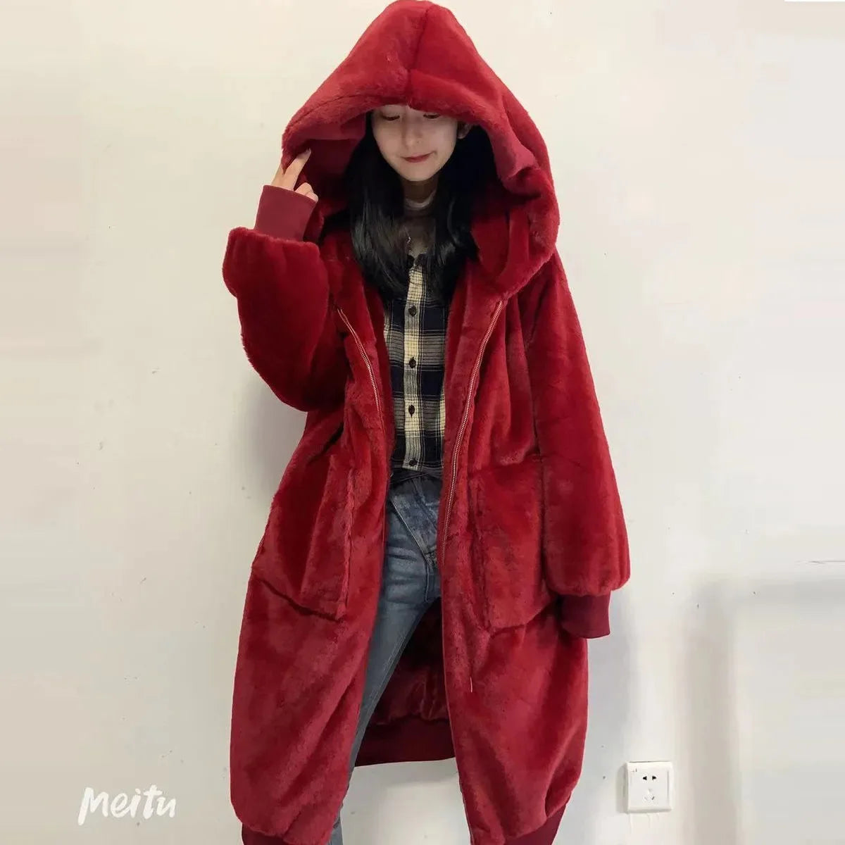 Women’s Long Hooded Faux-Fur Winter Coat