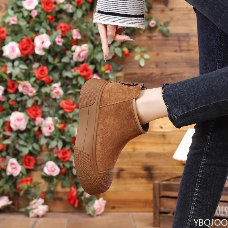 Women's Velvet-Lined Snow Boots – Slip-On | Warm Cotton Lining | Low Heel | Round Toe | EU 35–40 | Coffee, Black & Camel