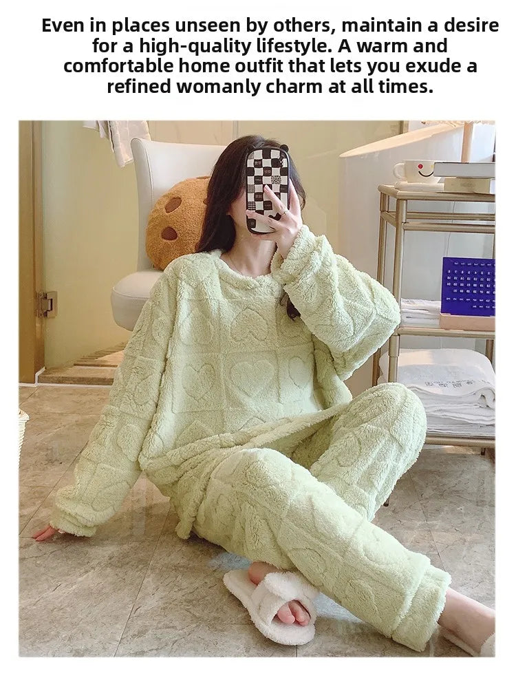 Plus Size Coral Fleece Pyjama Set | Thick Winter Sleepwear for Women | HotTrendyPicks