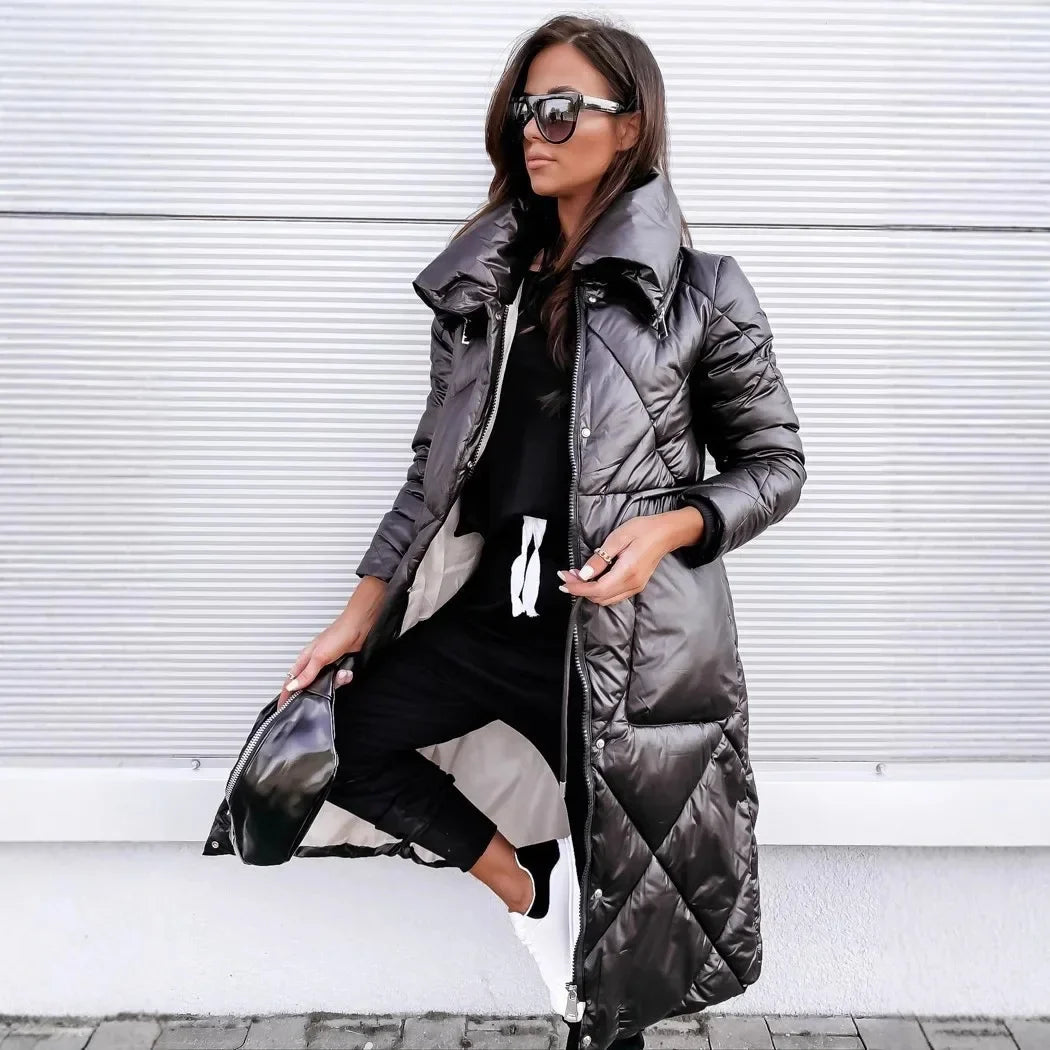 Women's Long Zipper Bright Cotton High Waist Quality Fashionable Jacket