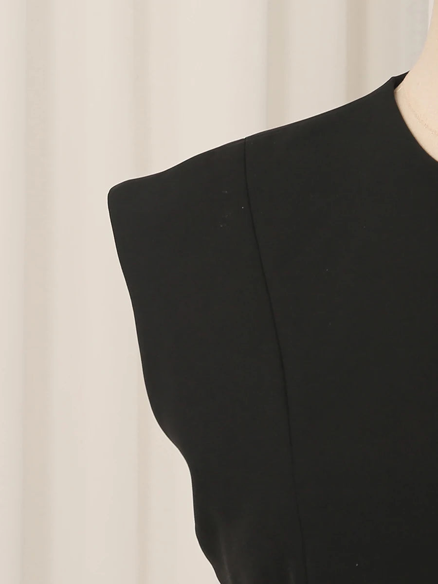 VGH Office Elegant Spliced Zip Sleeveless Shirts for Women O Neck Irregular Hem Spliced Mesh Ribbon Minimalist Blouse Female New