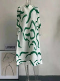 LANMREM Color Block Pleated Dress Women Loose Style Long Length Fashion Dresses Festival Clothes 2024 Spring Summer New 2DA1028