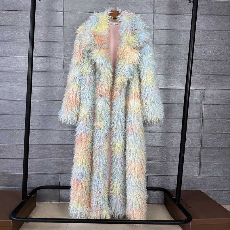 Women's Colourful Faux Fur Long Coat