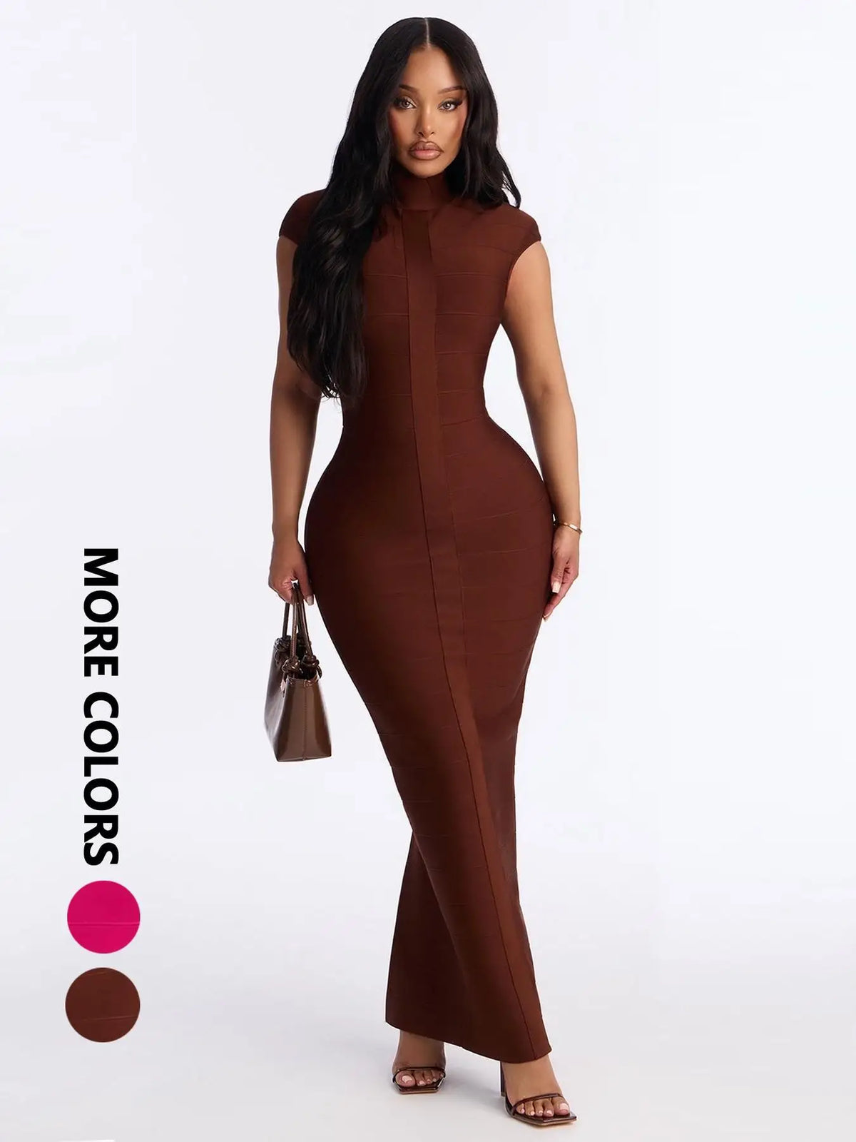 SUMMER NEW WOMEN'S SOLID‑COLOR KNIT DRESS, STAND COLLAR FITTED BANDAGE DESIGN, SEXY Y2K COCKTAIL PARTY LIGHT‑LUXURY DRESS