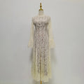 VGH White Loose Spliced Lace Chic Dresses for Women O Neck Long Sleeve French Elegant Dress Female Summer Fashion Style Clothing