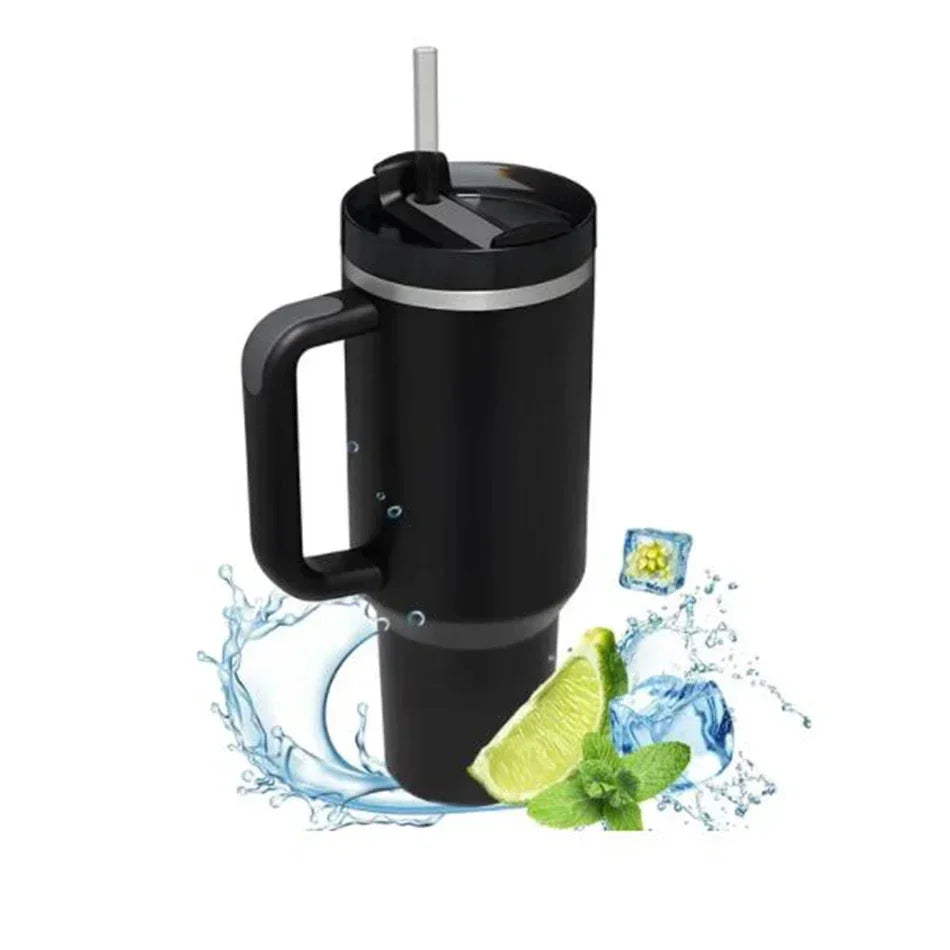 Grande capacité 1200 ML Bouteille isotherme en acier inoxydable 304, tasse de chariot à café isotherme, tasses chaudes et froides, paille avec poignée