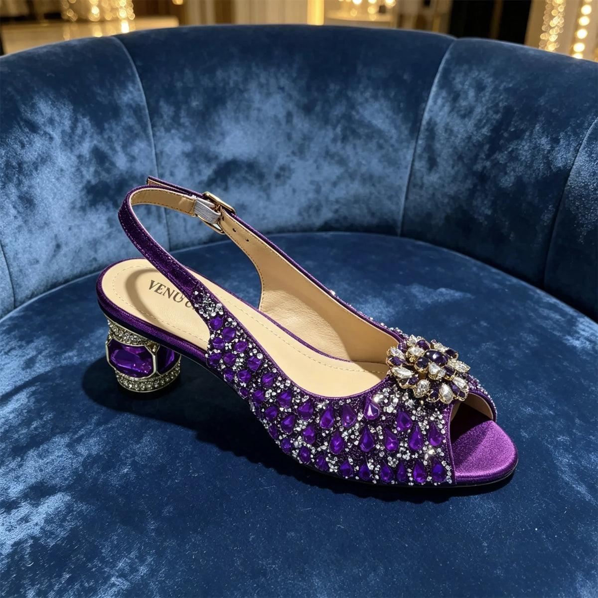 Sky Gold Elegant Nigerian Rhinestone Wedding Shoe and Bag Set Italian Inspired High Heels and Matching Handbag