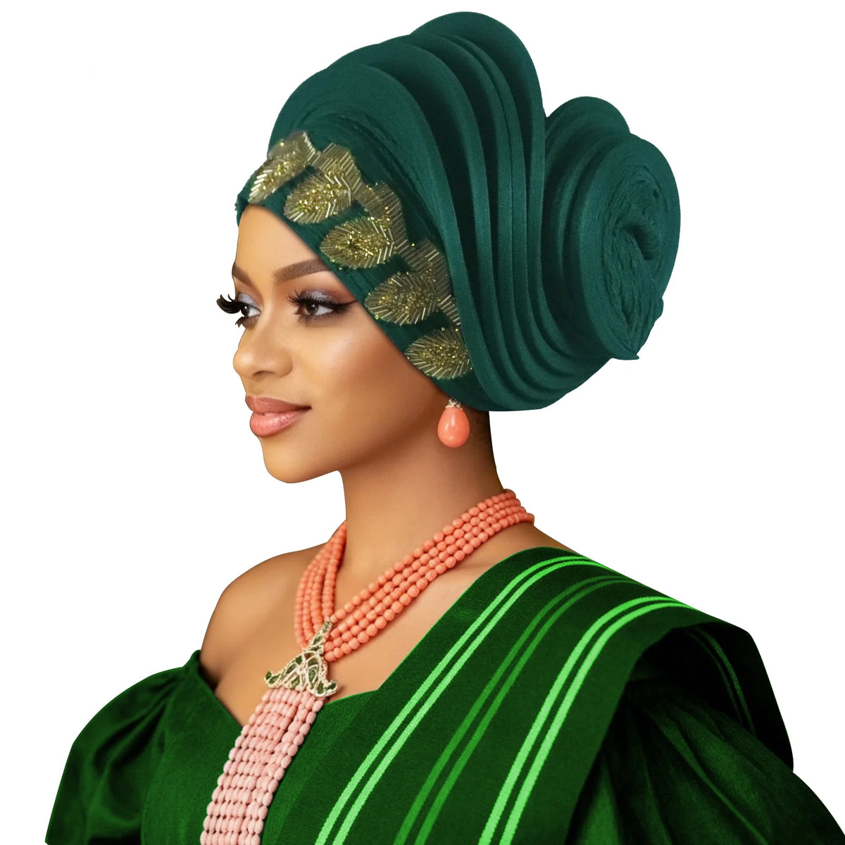 Pre-Made African Diamond Auto Gele | Nigerian Wedding Headtie Turban Cap & Head Wrap | AvantBah