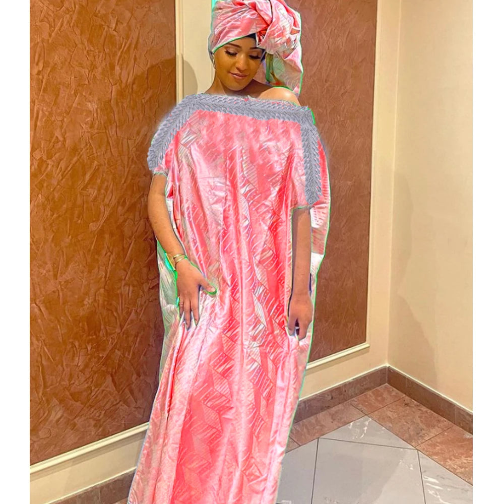 African Bazin Riche Embroidery Wedding Dress | Ankara Dashiki Bridal Robe | Women