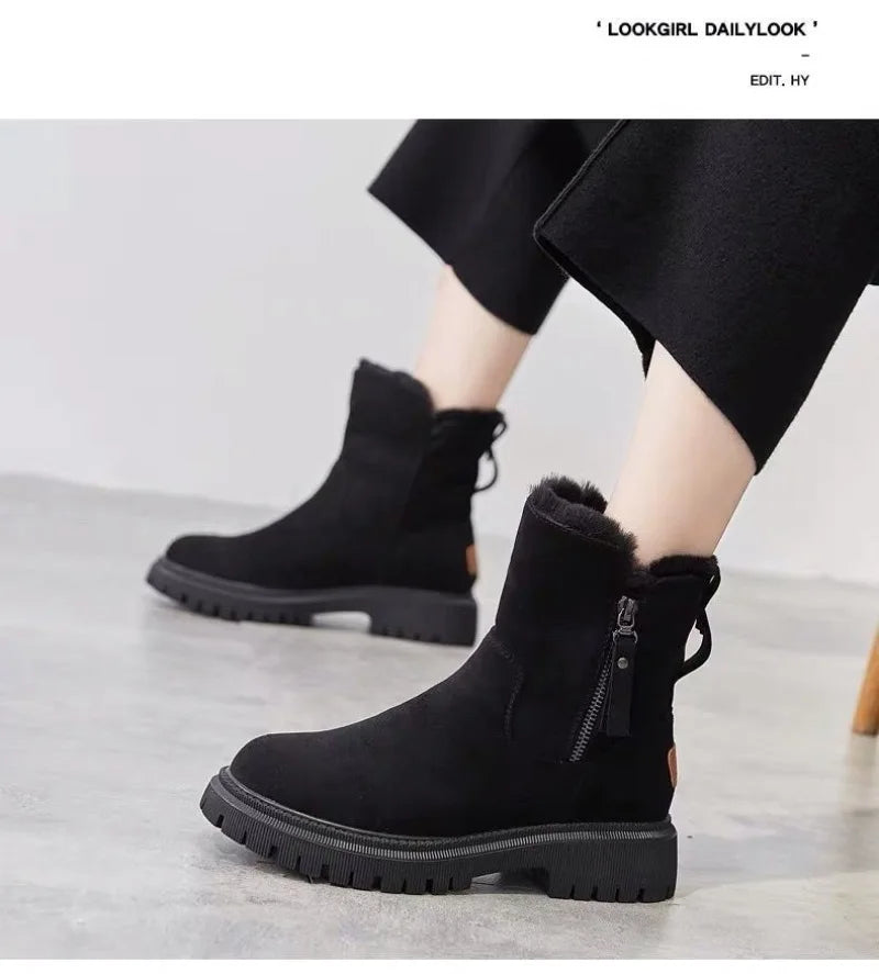 2025 Winter Women's Boots Plush Warm Snow Boots Fashion High Top Cotton Boots for Women Tassel Zipper Ankle Boot Botas De Mujer